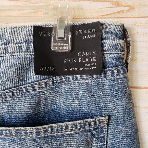 Veronica Beard High-Rise Carly Kick Flare Denim Jeans Size 32/14 Pebble Stone - Picture 8 of 12